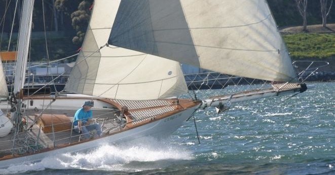 The schooner Curlew under sail off Dana Point