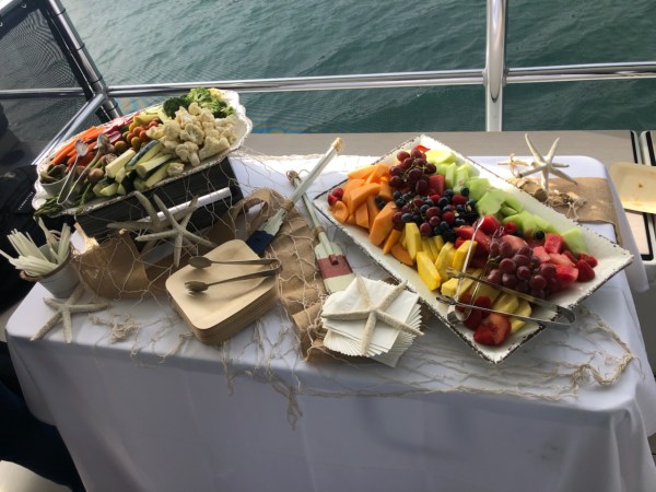 a tray of food on a picnic table