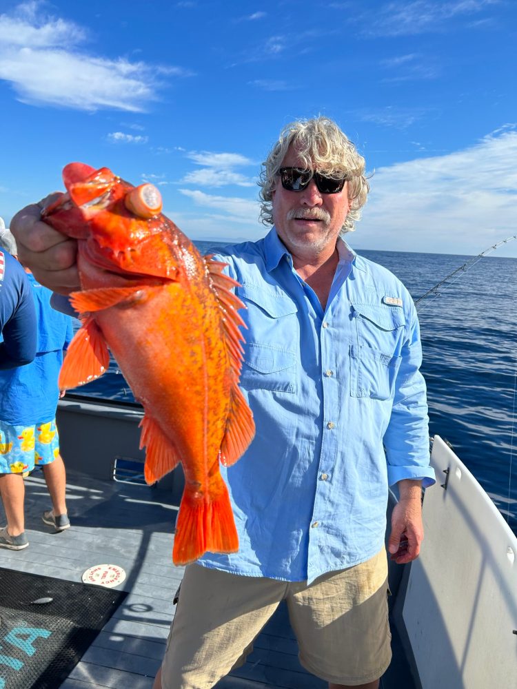 a man holding a fish in the water