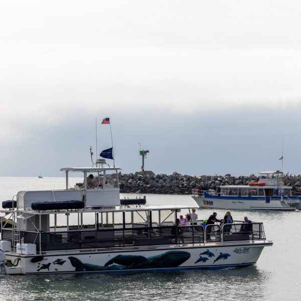 a boat is docked next to a body of water