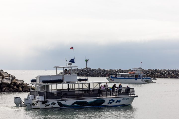 a boat is docked next to a body of water