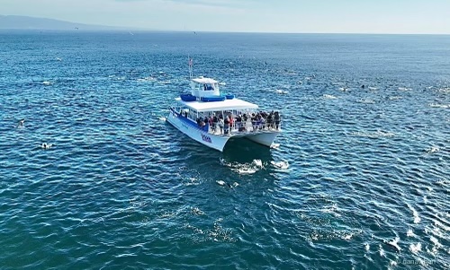 a small boat in a large body of water