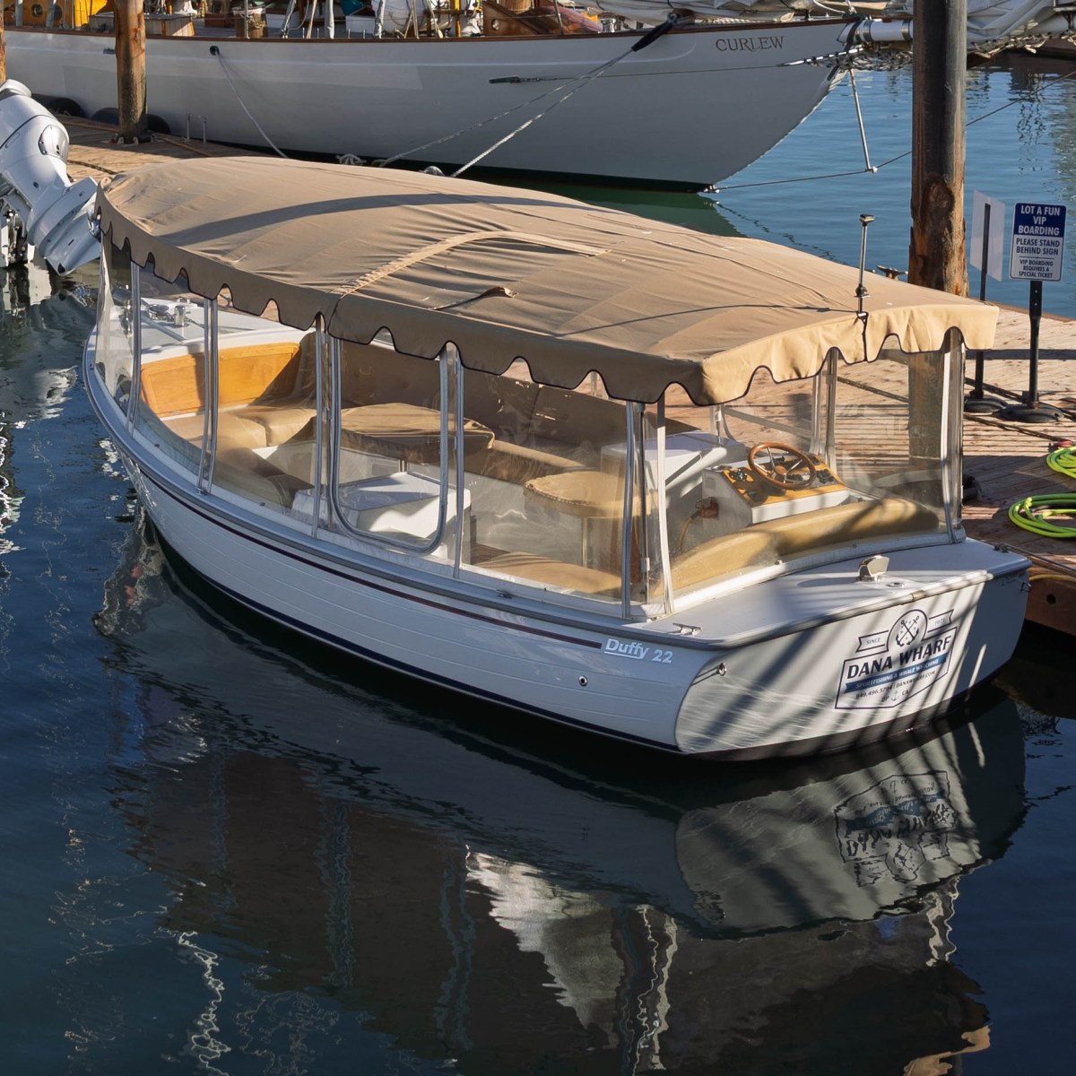 The Duffy at the dock in Dana Point Harbor