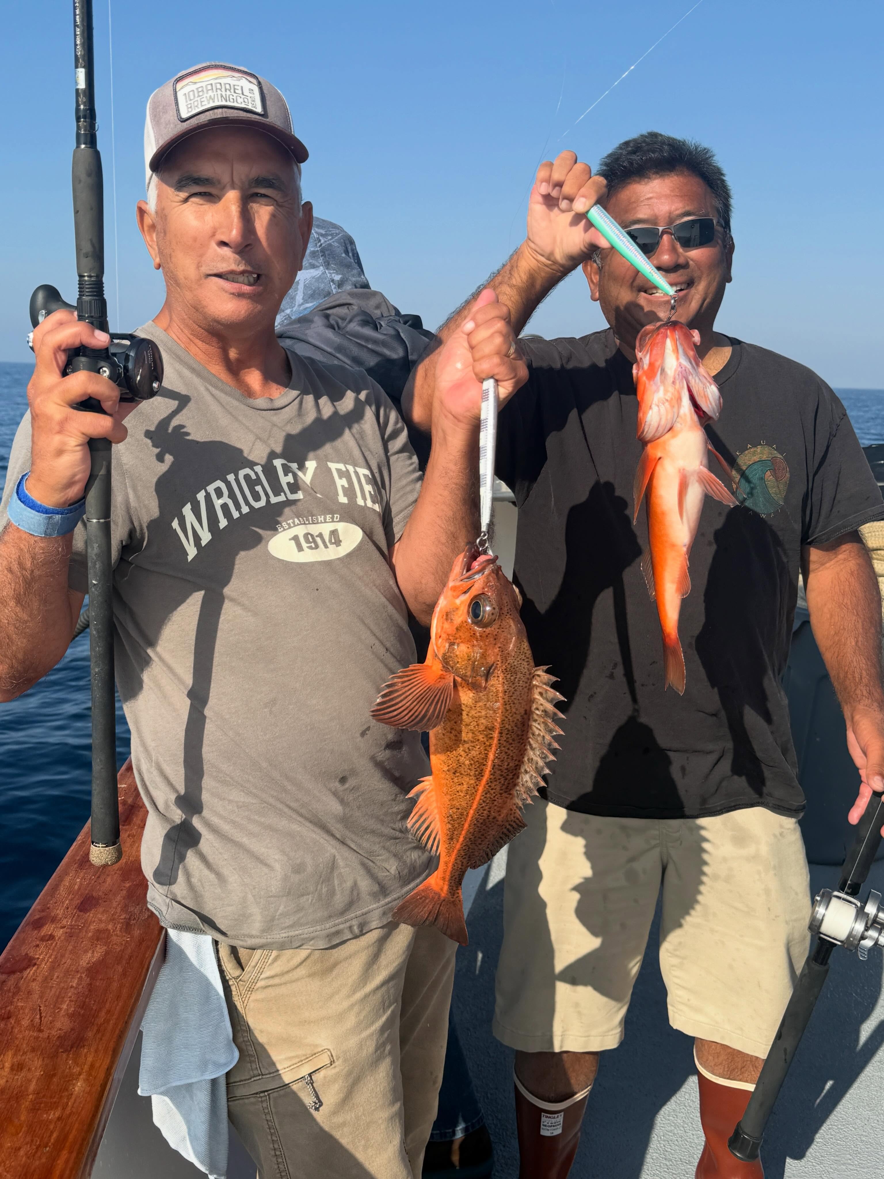 Anglers on the deck of the Sum Fun catching deep water rockfish on a Dana Wharf sportfishing trip