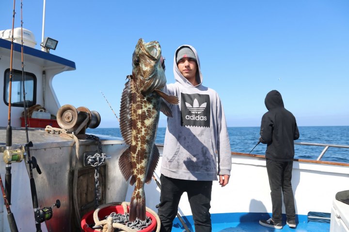 Angler with their catch on a Dana Wharf overnight fishing trip out of Dana Point