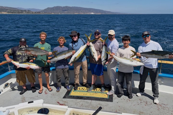 Group of anglers with the day catch on a Dana Wharf 3/4-day fishing trip